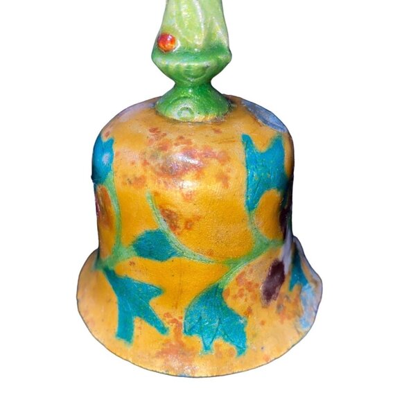 Vintage Hand-Painted Ceramic Bell With Floral Design & Figurine Handle - Picture 9 of 13